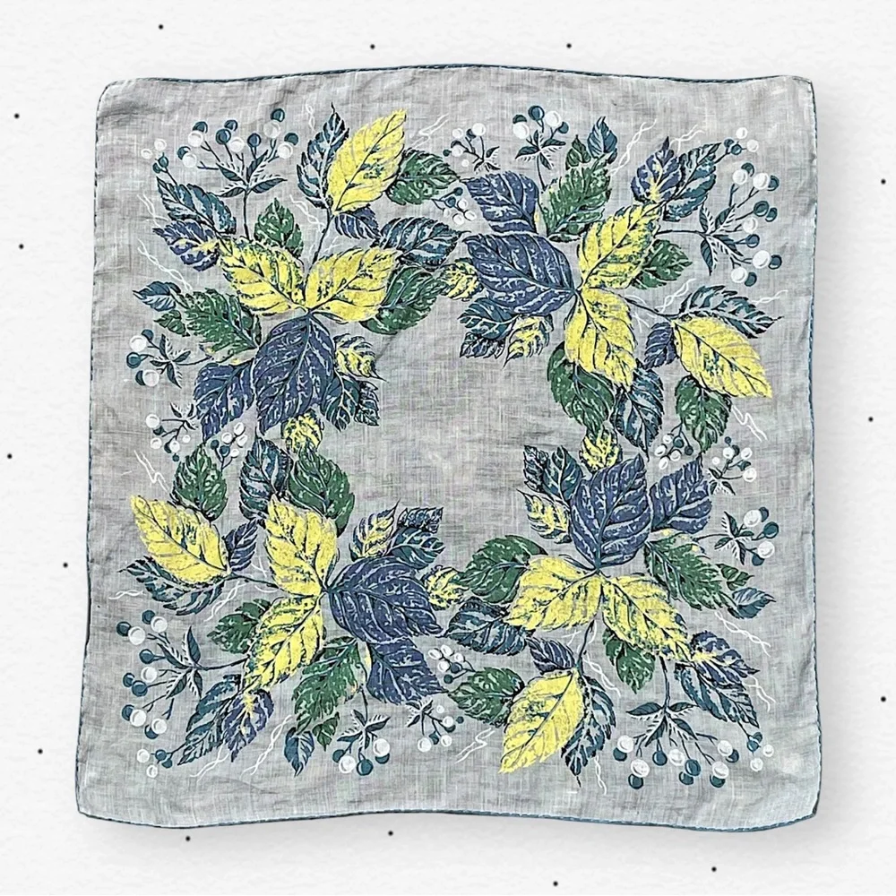 Vintage Floral Blue & Yellow Silk Neck Scarf